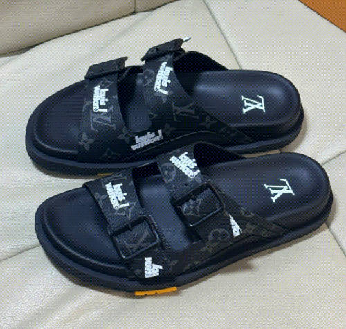 Louis Vuitton Monogram Slide Sandals Black with White Logo