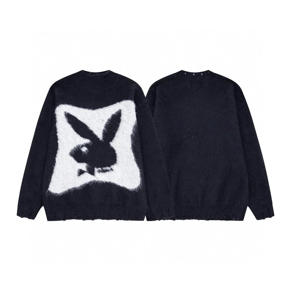 Playboy Rabbit Logo Knit Sweater - Black with White Graphic