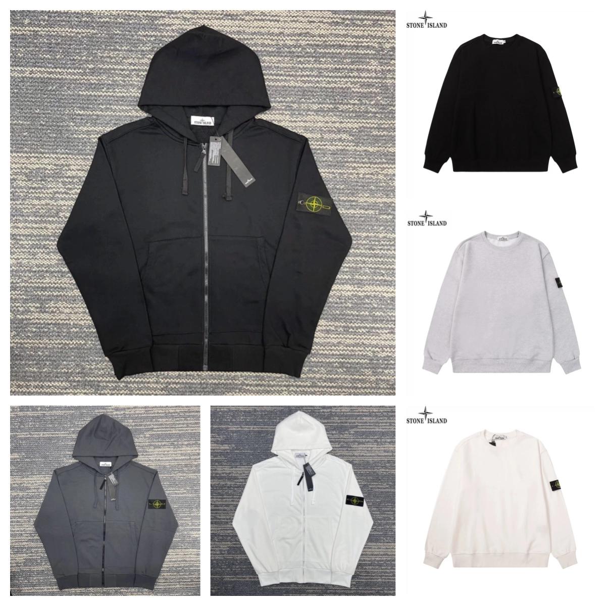 Stone Island Compass Logo Zip-Up Hoodie Black