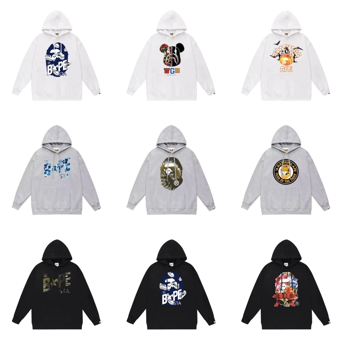 BAPE STA Ape Head Hoodie White Blue Graphic Print