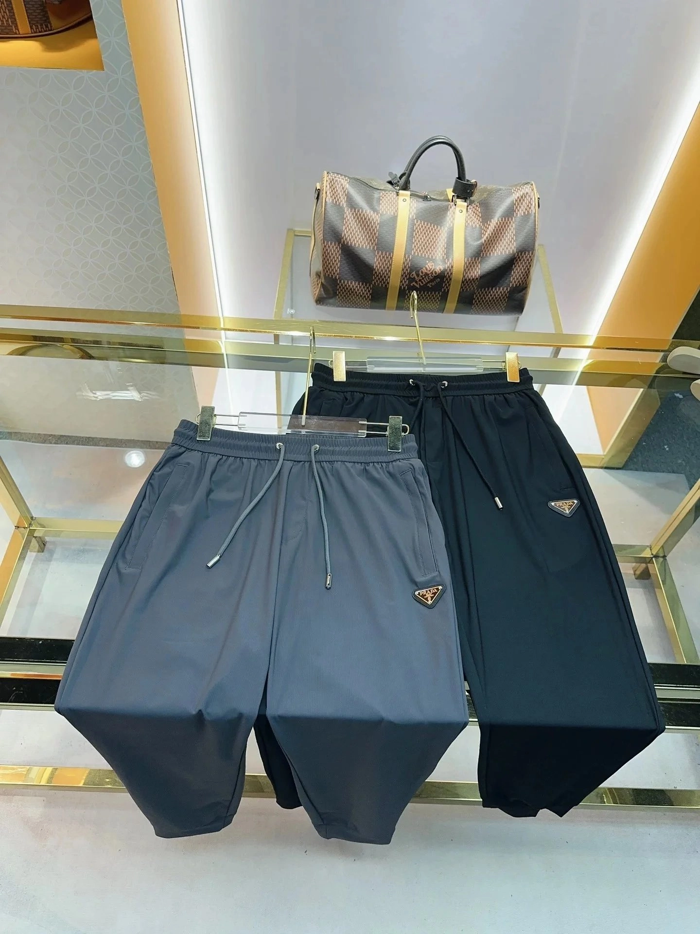 Prada Re-Nylon Track Shorts - Charcoal and Black with Triangle Logo