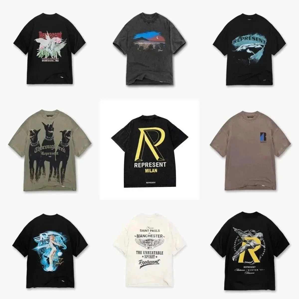 Represent Milan Logo Oversized T-Shirt Black Yellow