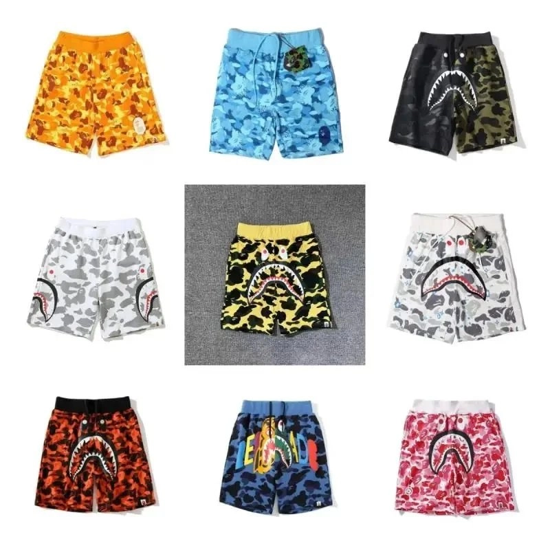 BAPE Shark Camo Shorts Yellow Black Pattern Graphic Print