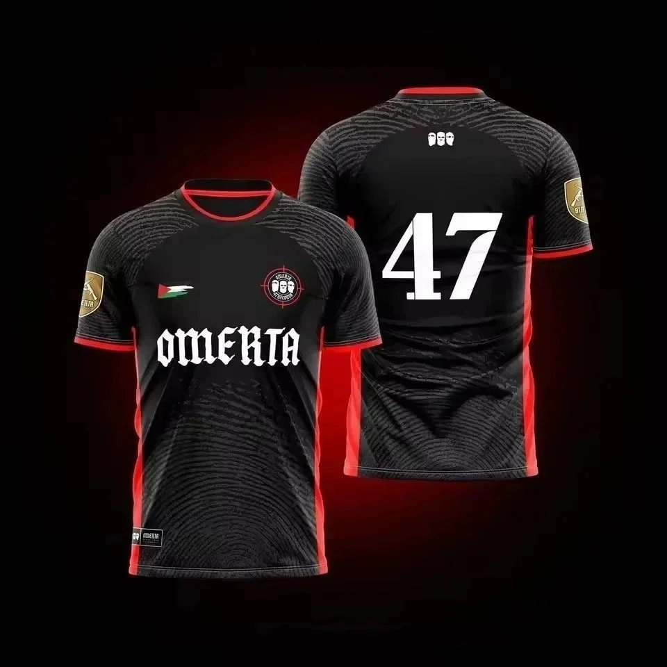 Omerta 47 Black-Red Textured Jersey with Palestinian Flag Patch
