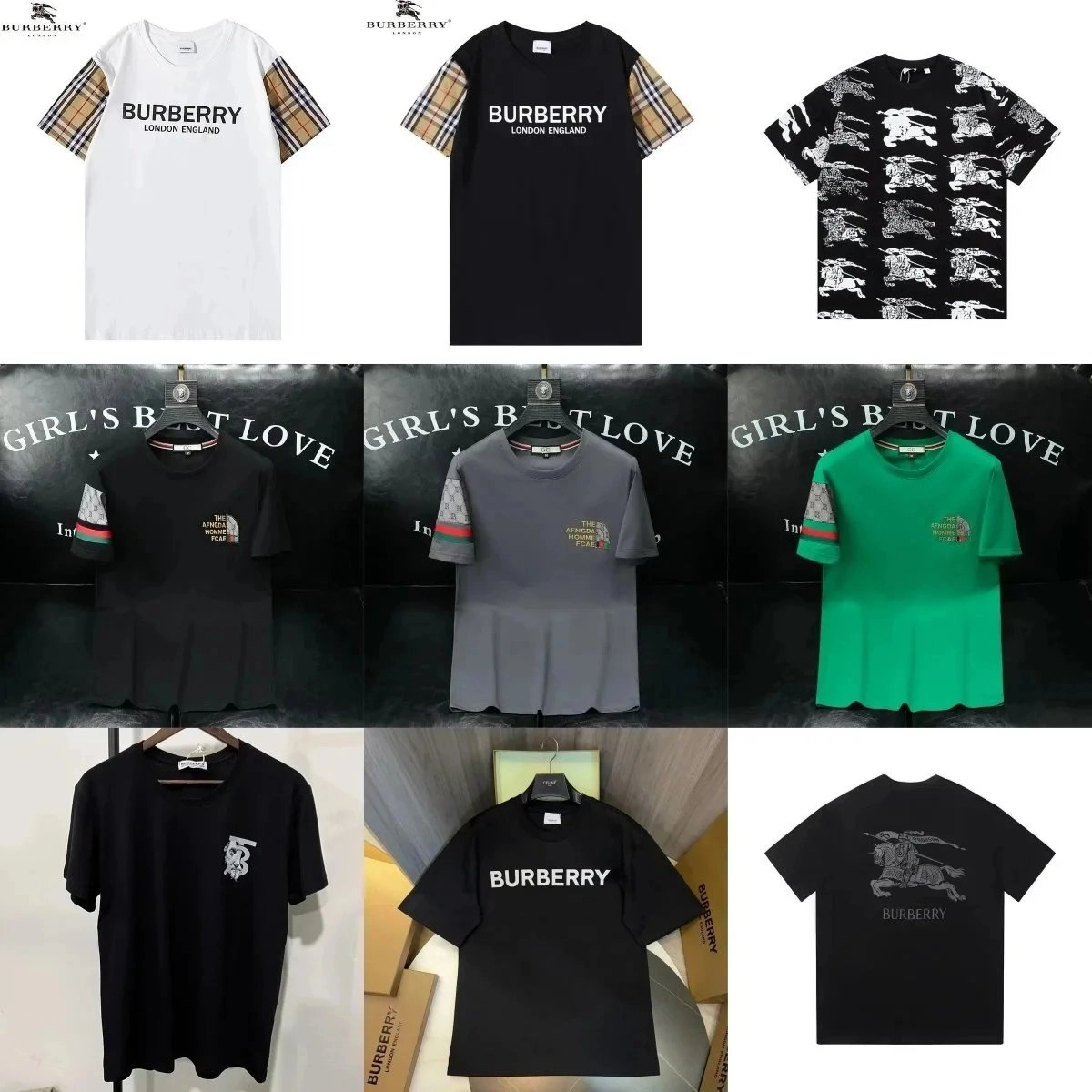 Burberry Logo T-Shirt with Checkered Sleeve Contrast