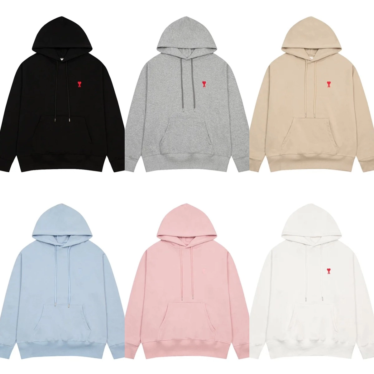 Ami Paris Classic Hoodie with Red Heart Embroidery - Black