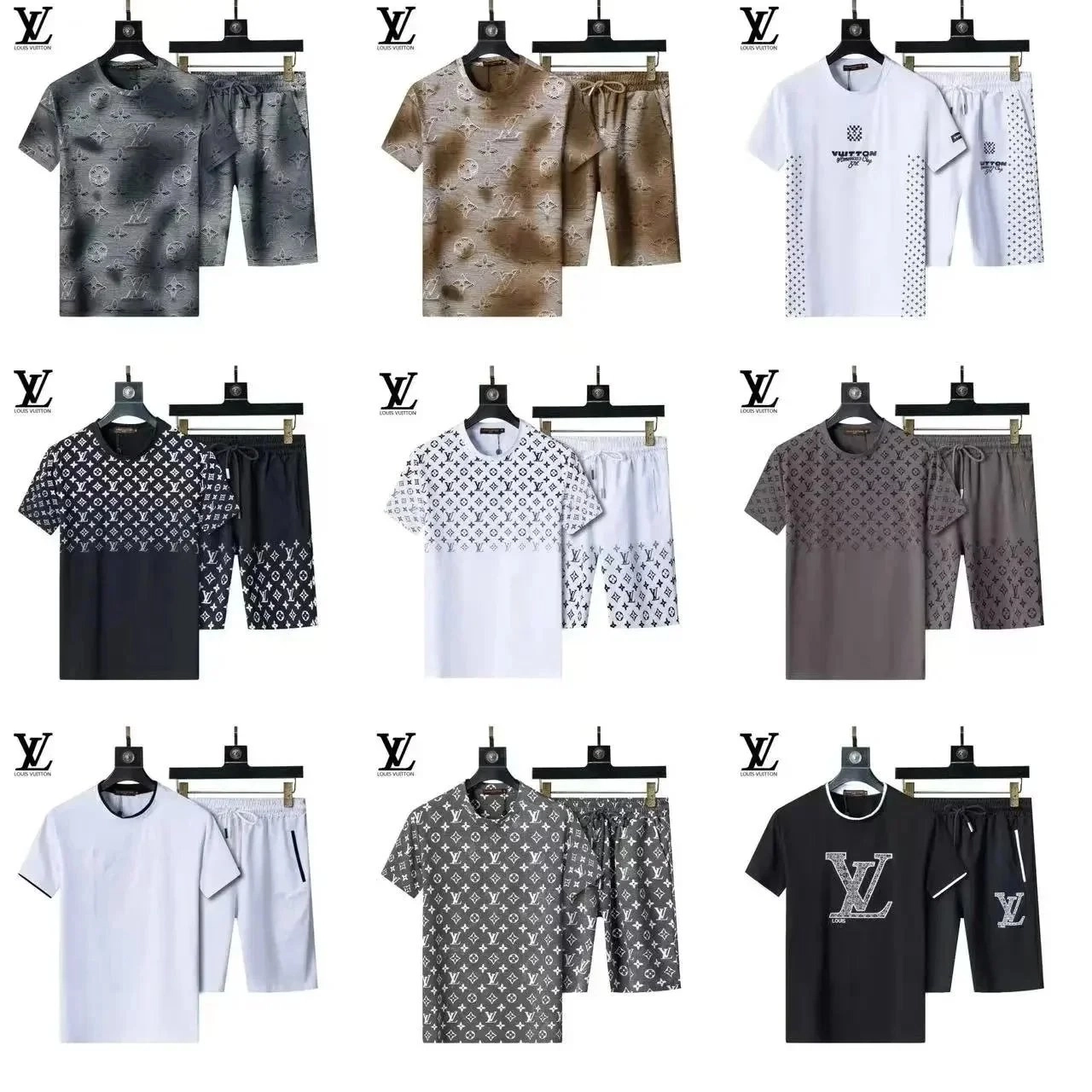 Louis Vuitton Monogram Print T-Shirt and Shorts Set - Gray Gradient