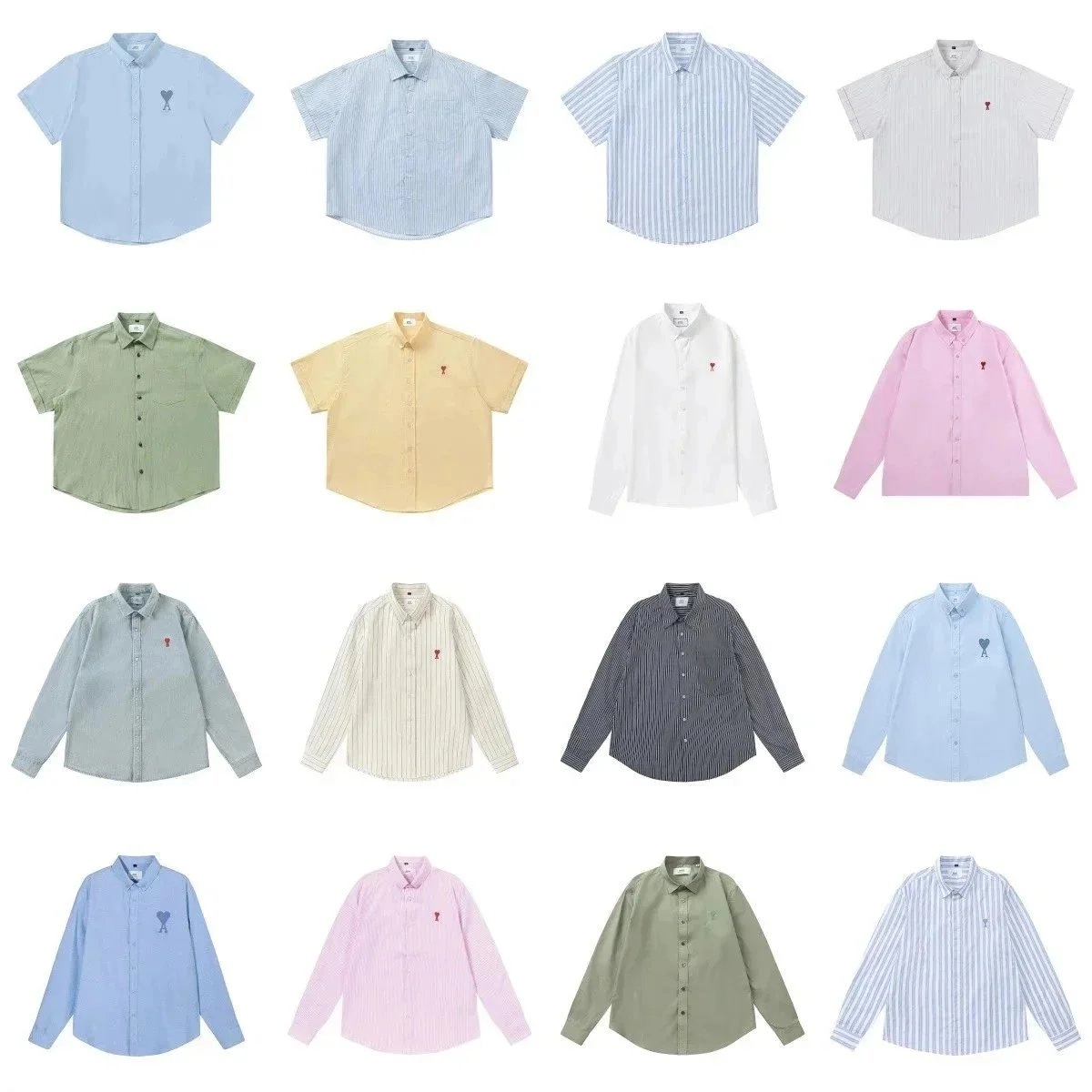Ami Paris Short-Sleeve Oxford Shirt with Heart Logo - Sky Blue