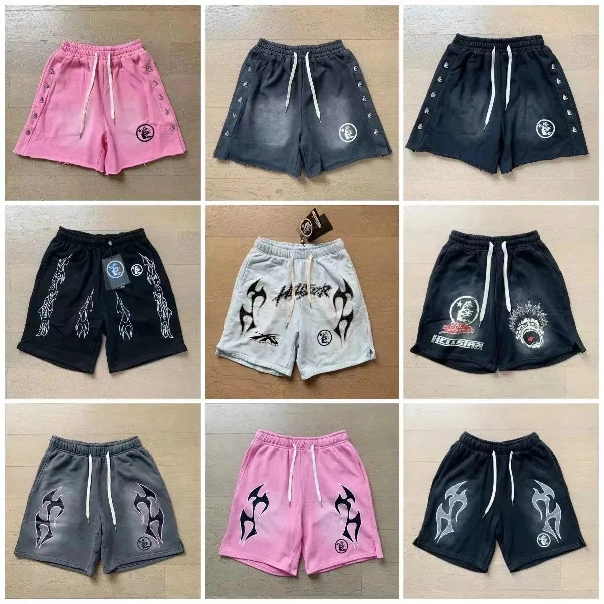 Hellstar Flame Tribal Print Shorts - Pink Gradient