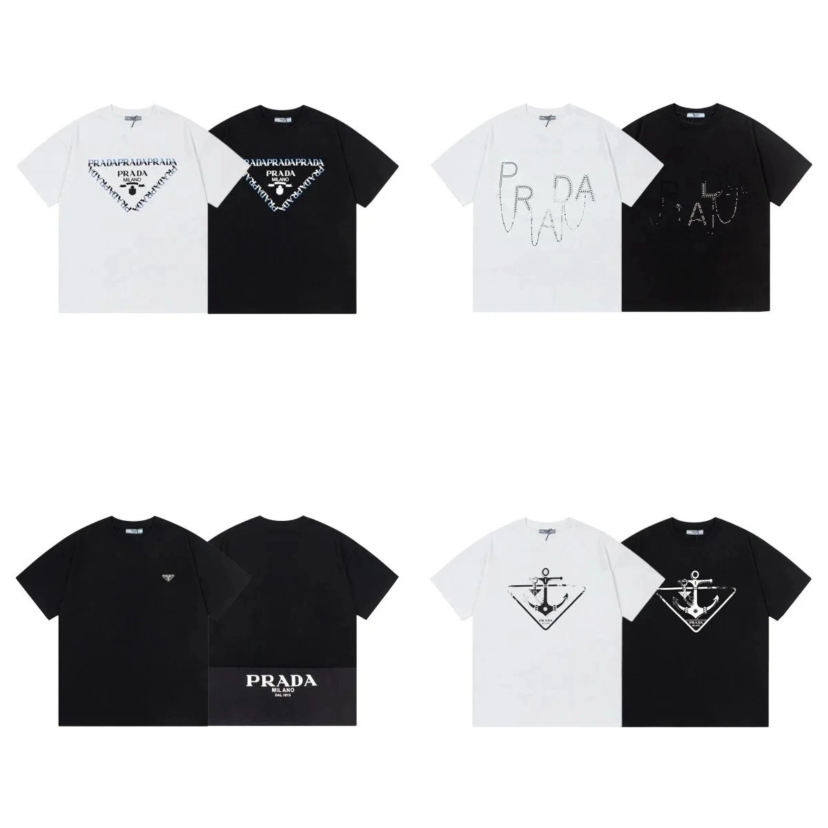 Prada Triangle Logo T-Shirt White Black Anchor Print