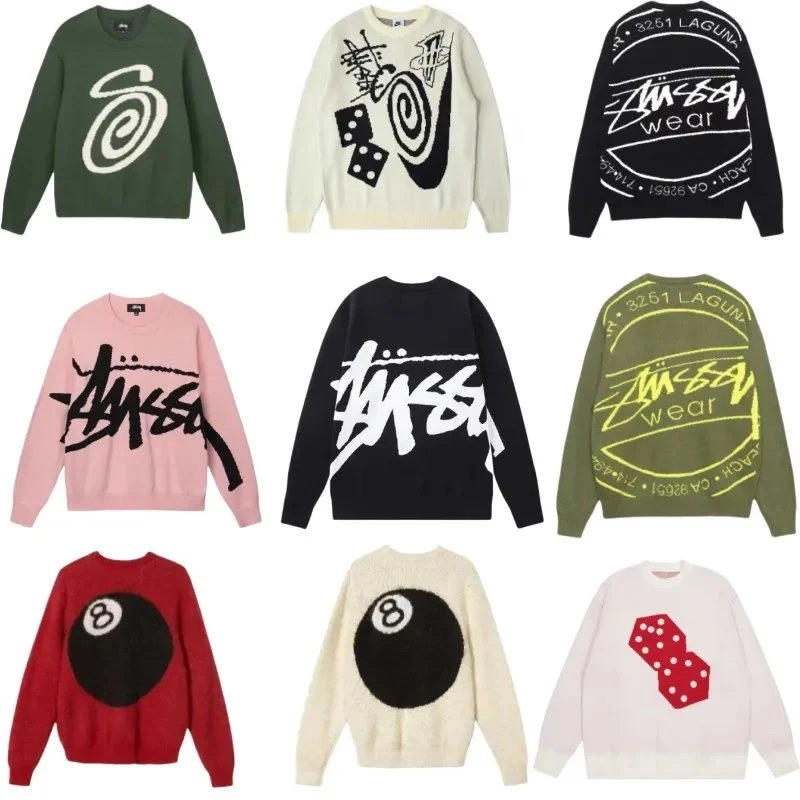 Stussy 8-Ball Graphic Knit Sweater - Red Black Contrast