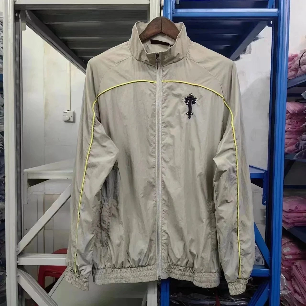 Thom Browne Lightweight Windbreaker Jacket Beige with Yellow Piping