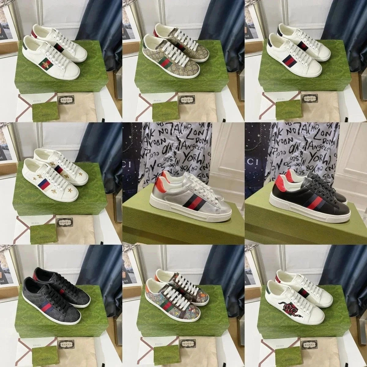 Gucci Ace Low-Top Sneakers with Web Stripe and Embroidery
