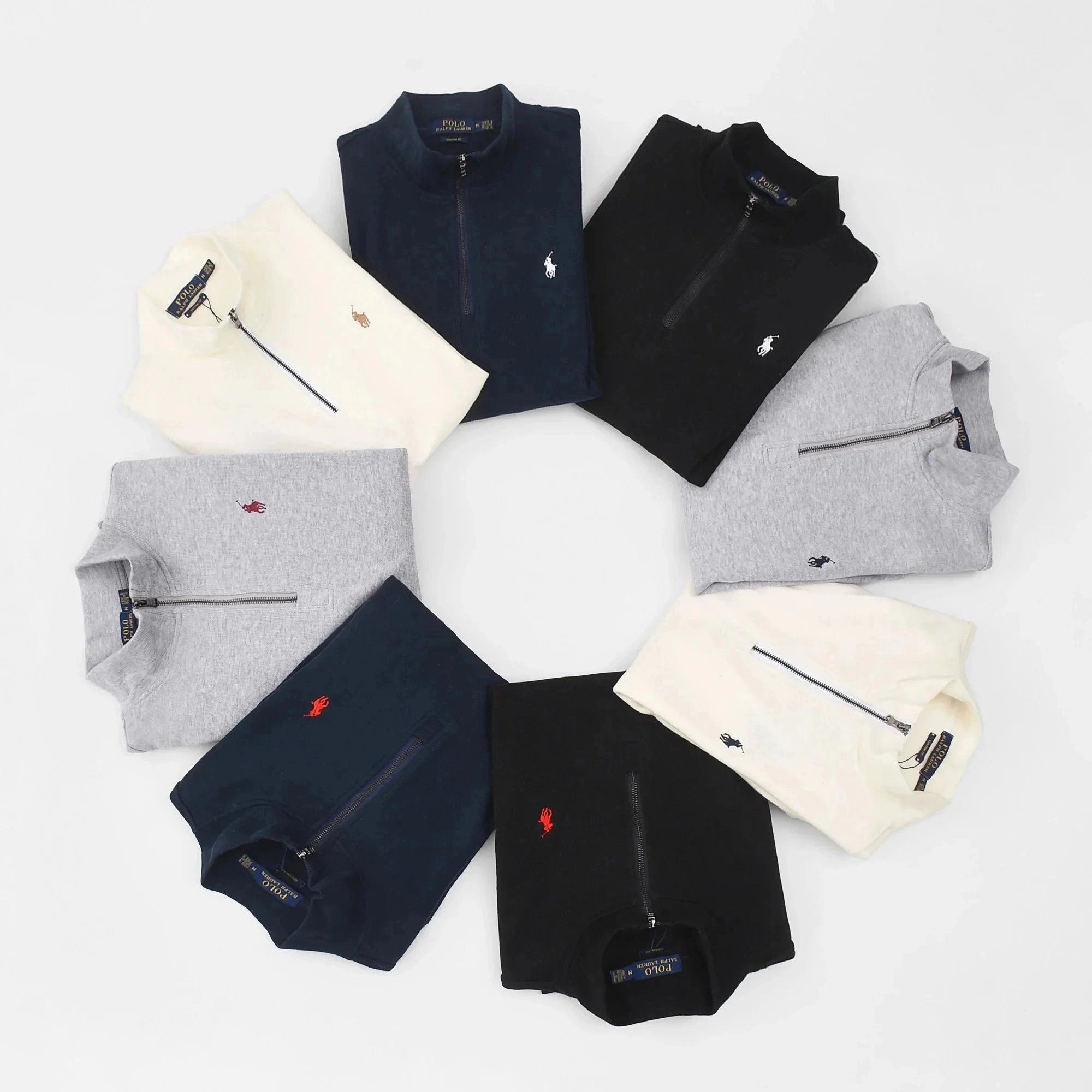 Polo Ralph Lauren Half-Zip Pullover Sweater in Navy Black Cream Gray