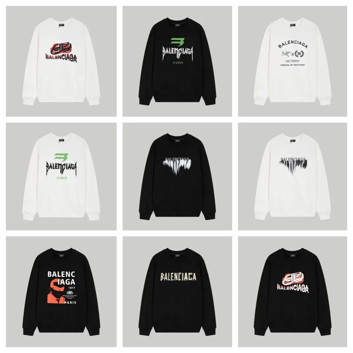 Balenciaga Logo Graphic Sweatshirt - Black with Distorted White Print