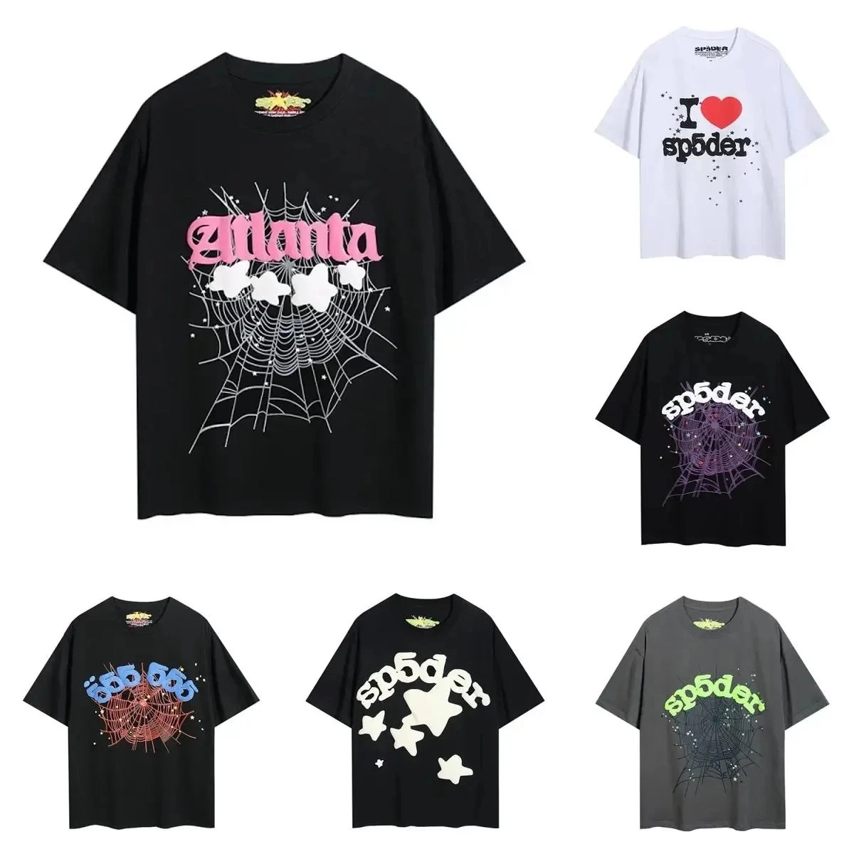 Sp5der Atlanta Spiderweb Graphic Tee - Black with Pink Text