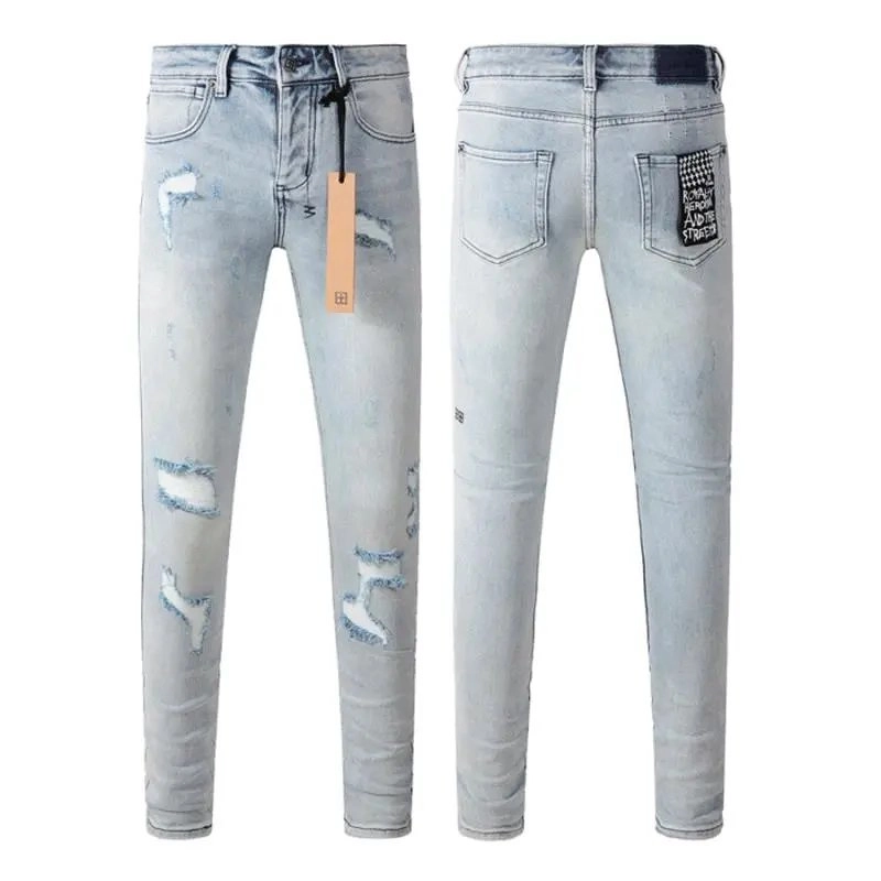 Distressed Light Wash Slim Fit Jeans with Patch Detail