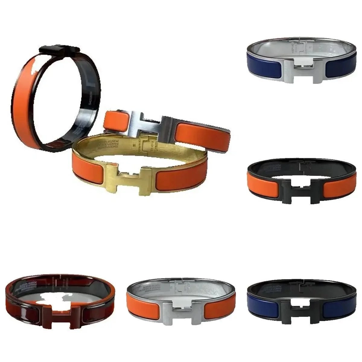 Herm&egrave;s Clic H Bracelet Orange Black Enamel Gold Hardware