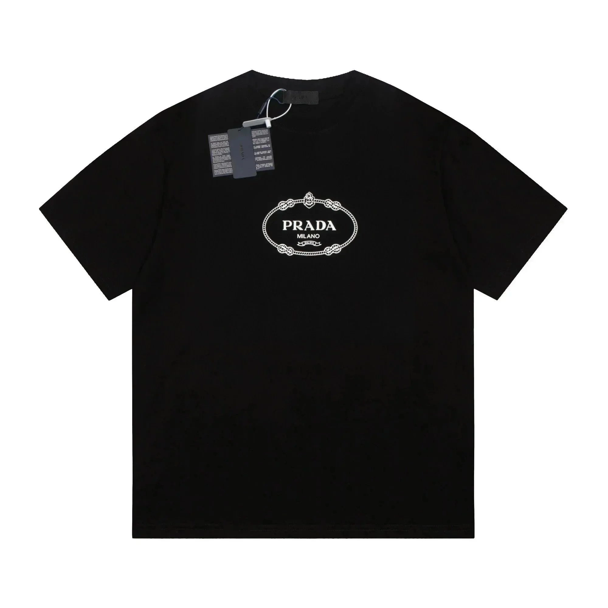 Prada Milano Logo Embroidered Black Cotton T-Shirt
