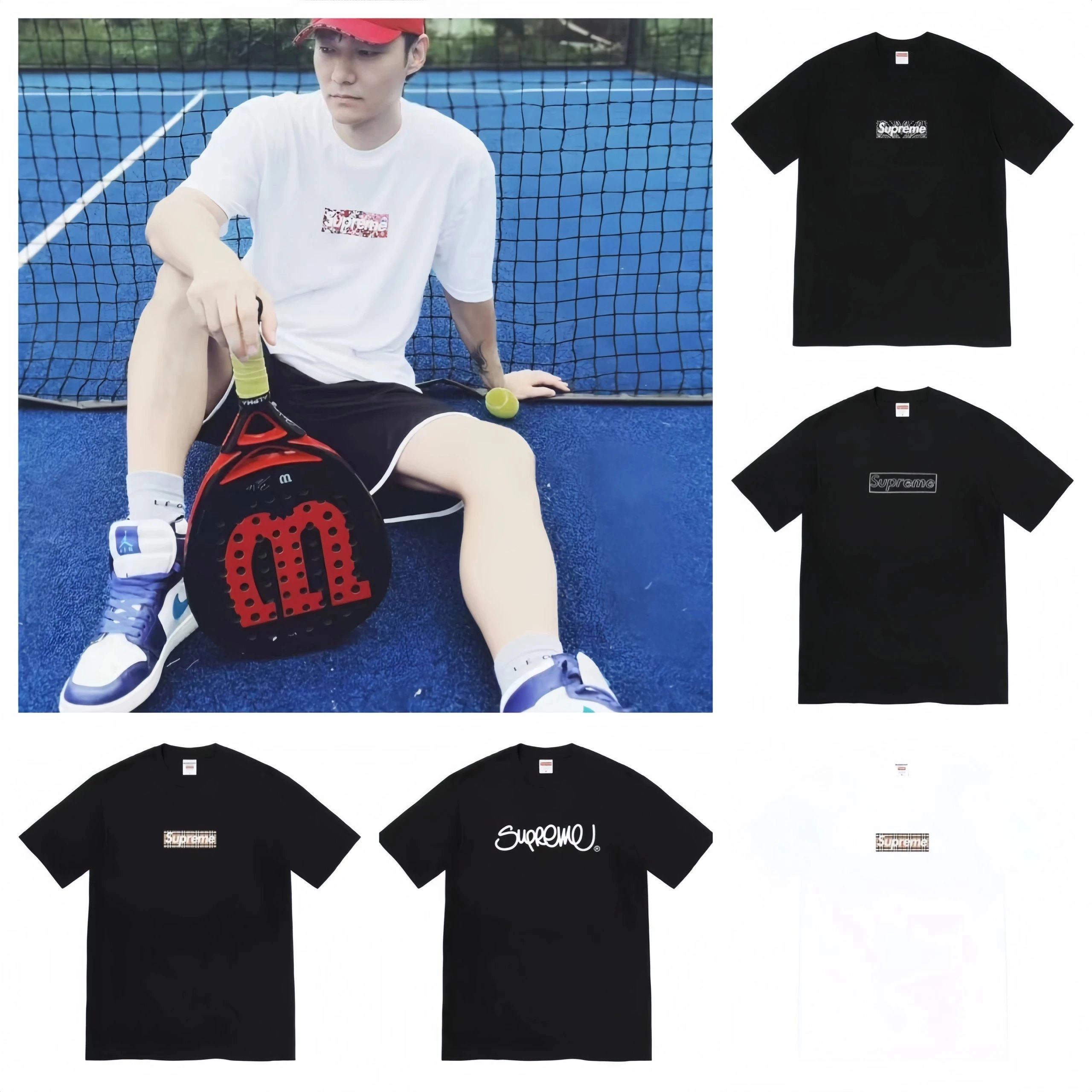 Supreme Box Logo Tee Black White Floral Pattern