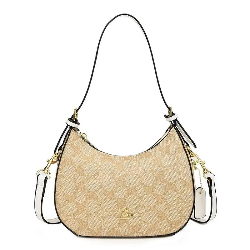 Coach Mini Hobo Bag in Signature Beige Canvas with Black Trim
