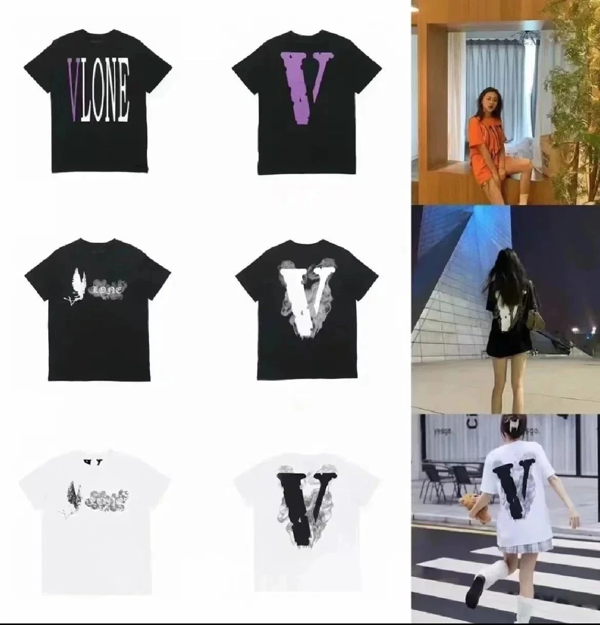 Vlone Black T-Shirt with Purple Gradient V Logo Front and Back