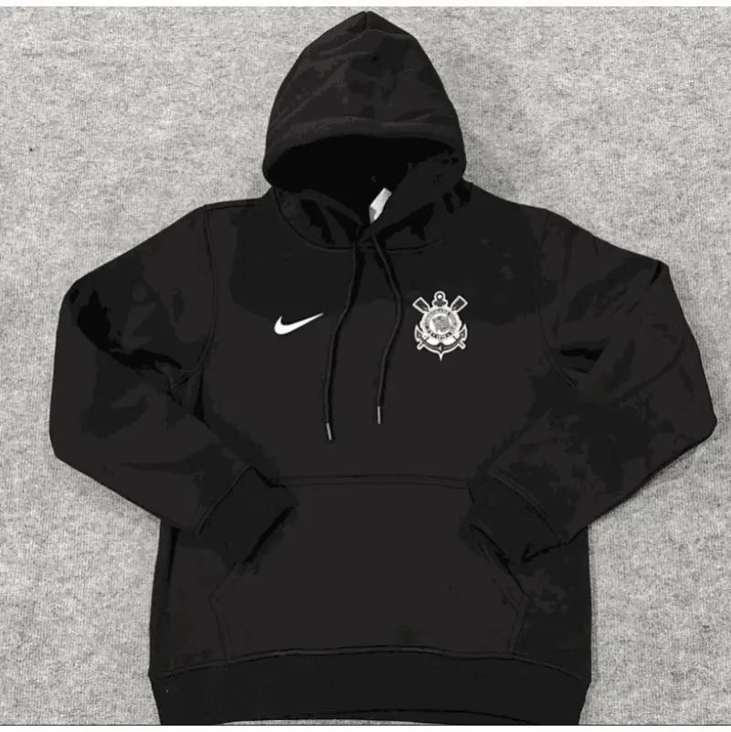 Nike Corinthians Black Hoodie with Club Crest and Swoosh Logo