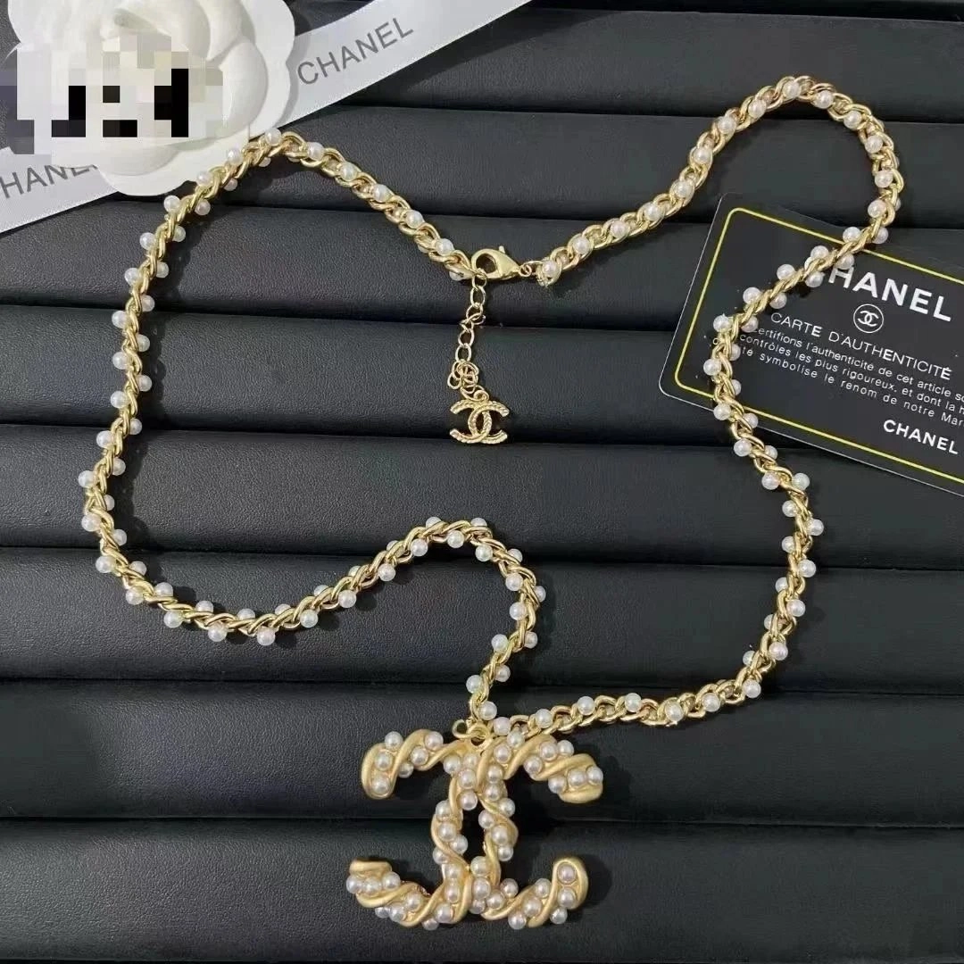 Chanel Pearl-Embellished CC Logo Necklace Gold Chain