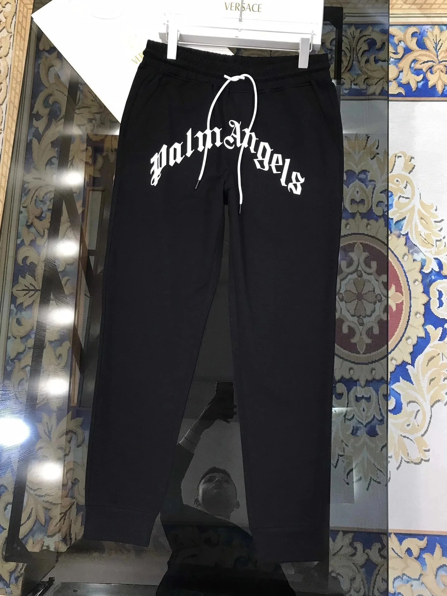 Palm Angels Black Logo Joggers with White Gothic Print