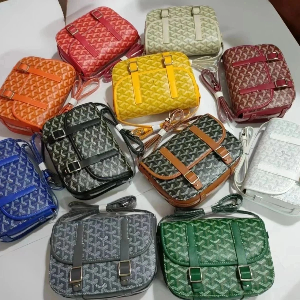 Goyard Saint-Louis PM Crossbody Bag in Vibrant Yellow with Signature Chevron Pattern