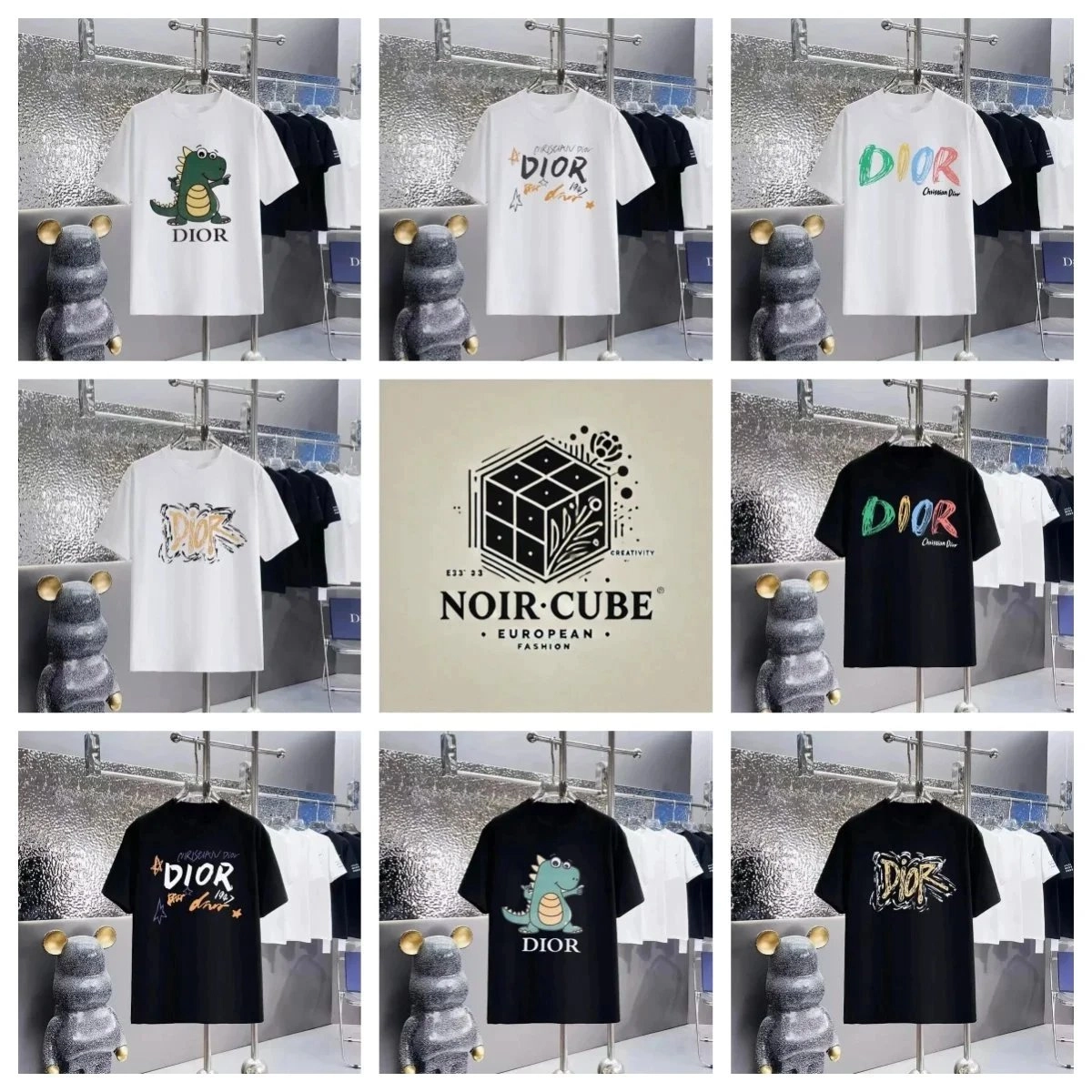 Dior Dinosaur Graphic T-Shirt - White/Black with Colorful Logo