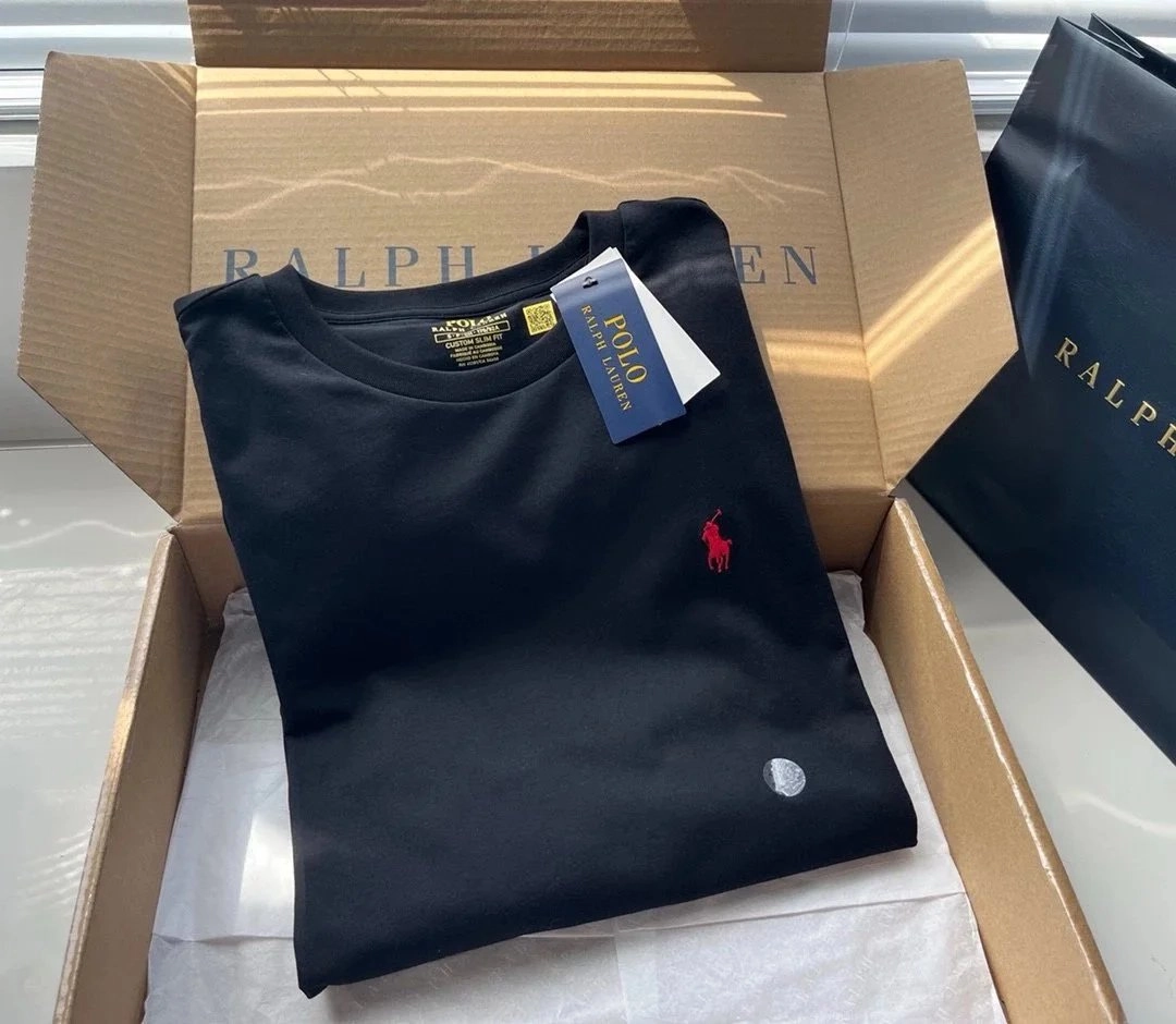 Ralph Lauren Custom Slim Fit Black T-Shirt with Red Pony Logo