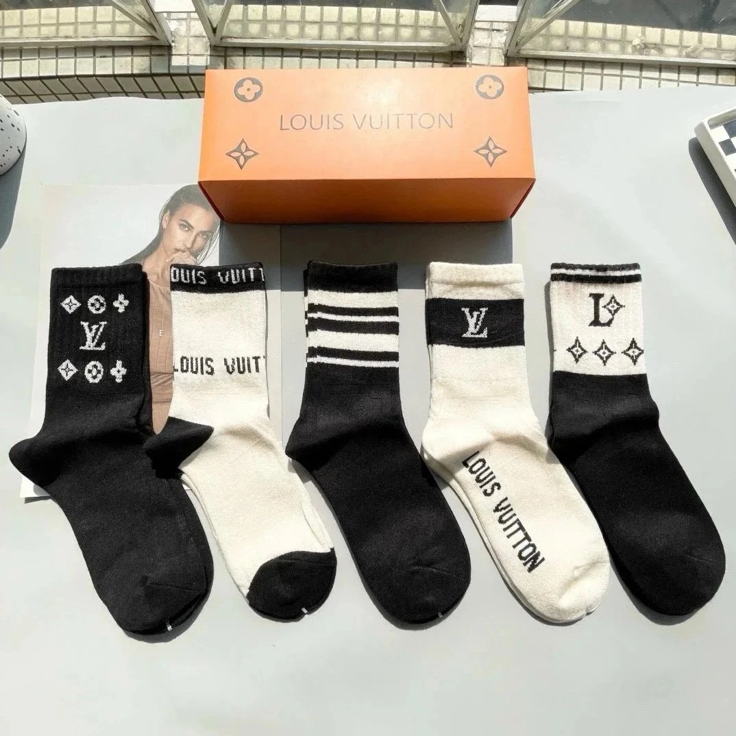 Louis Vuitton Monogram Logo Socks Set - Black and Cream