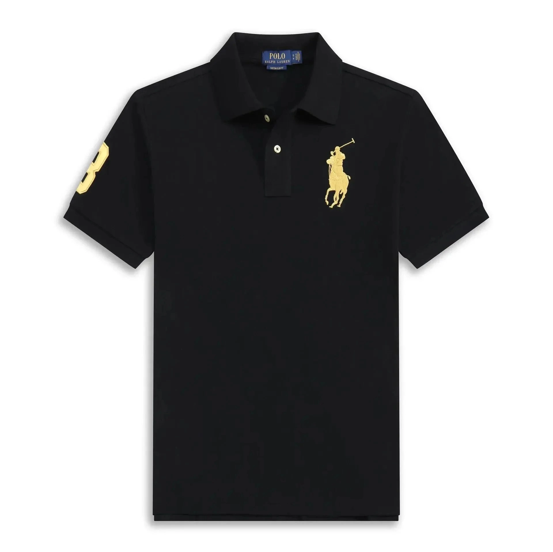 Polo Ralph Lauren Custom Slim Fit Black Polo Shirt with Gold Pony Logo