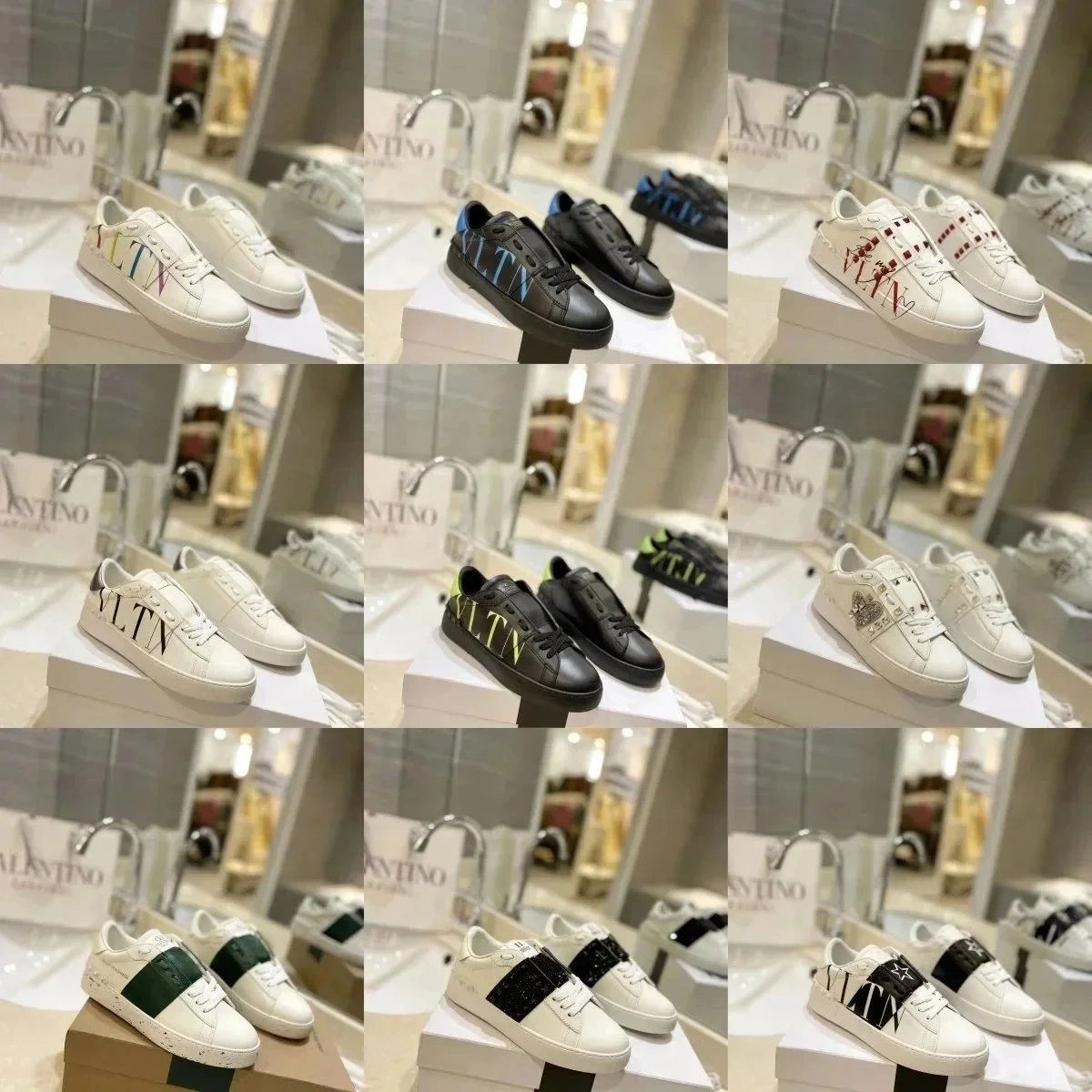 Valentino Garavani Rockstud VLTN Sneakers - White Black Green