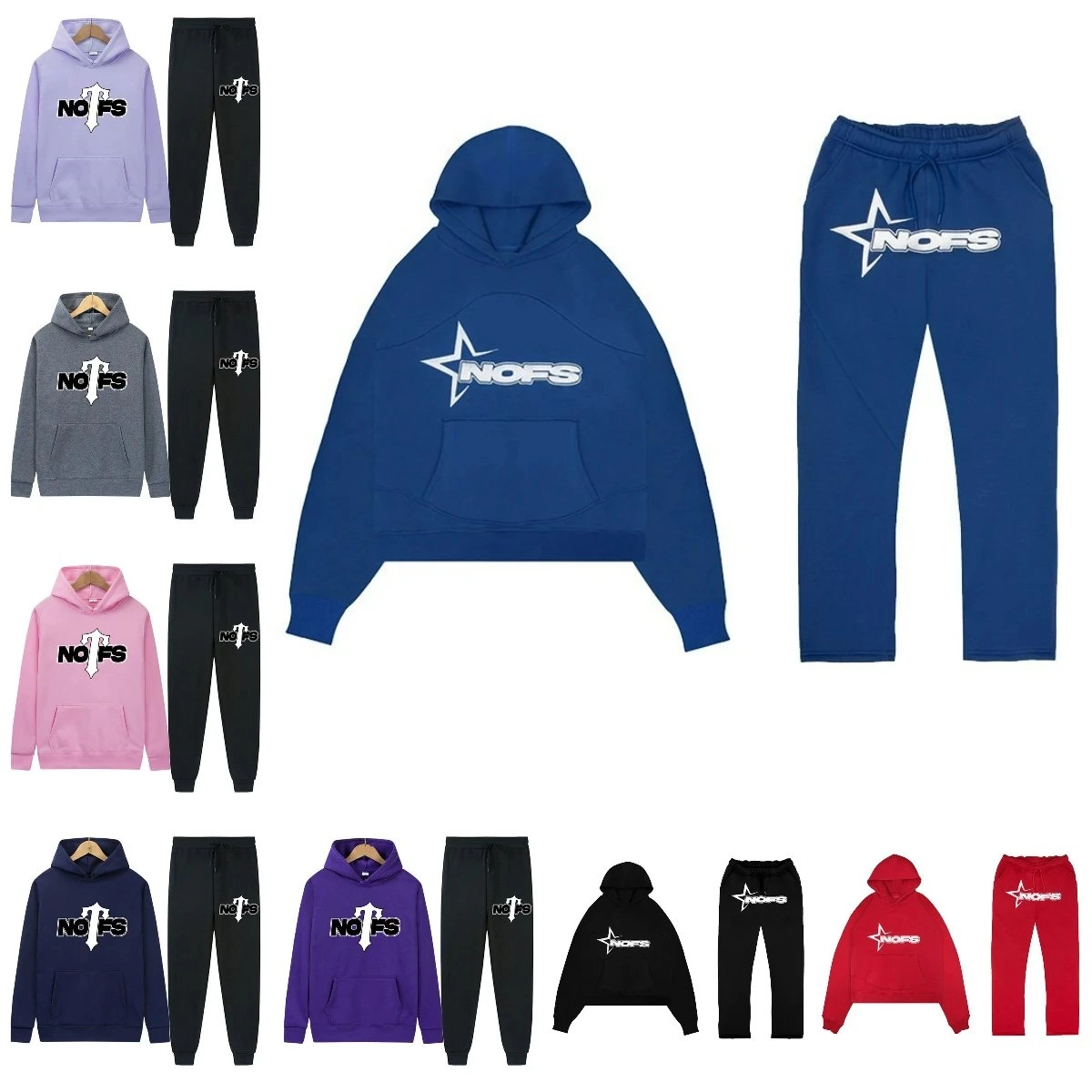 NOFS Star Logo Oversized Hoodie and Jogger Set - Royal Blue