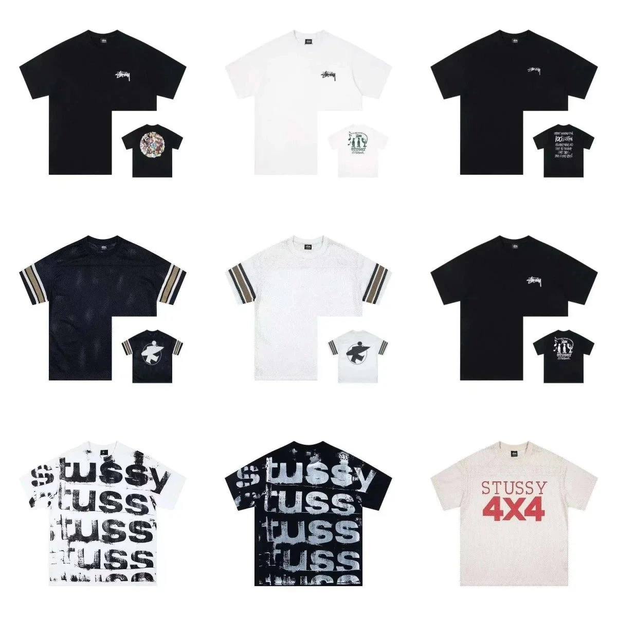 Stussy 4x4 Mesh T-Shirt Beige Textured Graphic Print