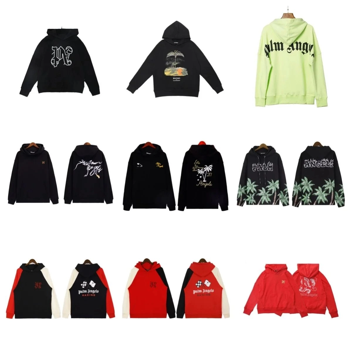 Palm Angels Neon Green Hoodie with Gothic Logo Print