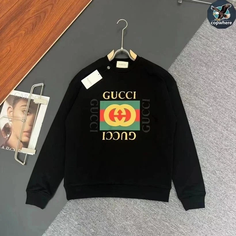 Gucci Black Crewneck Sweatshirt with Interlocking GG Logo