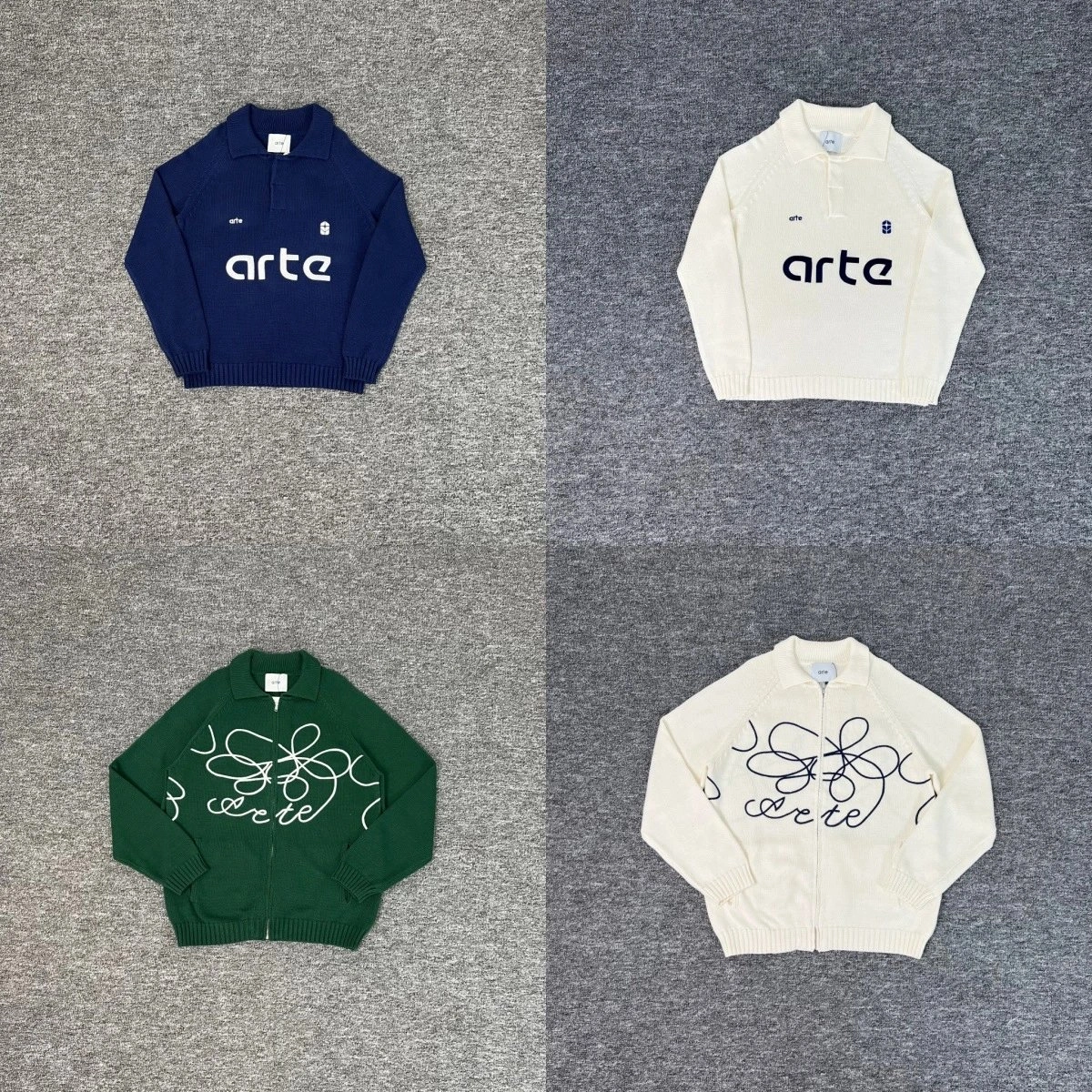 arte Knit Polo Sweater - Navy with Logo Embroidery