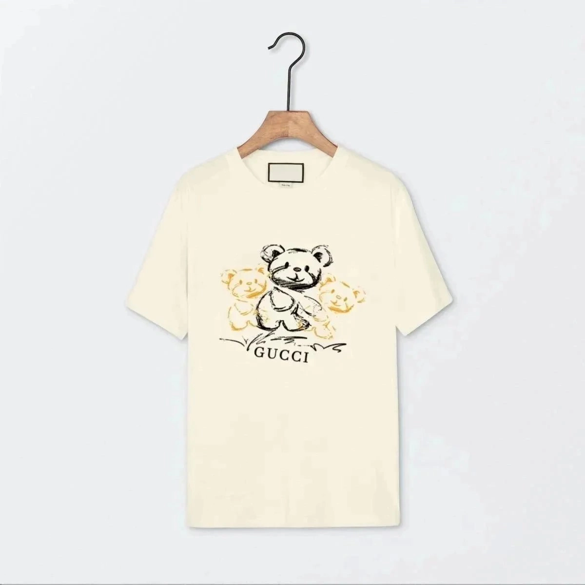 Gucci Bear Print Cotton T-Shirt Cream