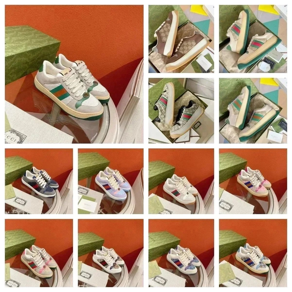 Gucci Rhyton Leather Mesh Sneaker Green Red Web Stripe