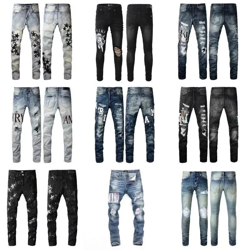 Amiri Distressed Star-Print Denim Jeans - Black Wash