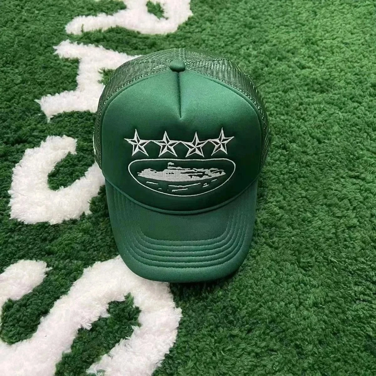 Gucci Green Trucker Hat with Four-Star Submarine Embroidery