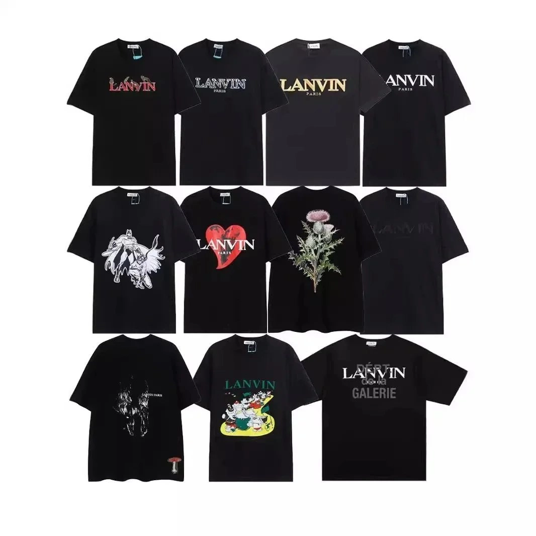 LANVIN Paris Black T-Shirt with Red Heart Graphic Print
