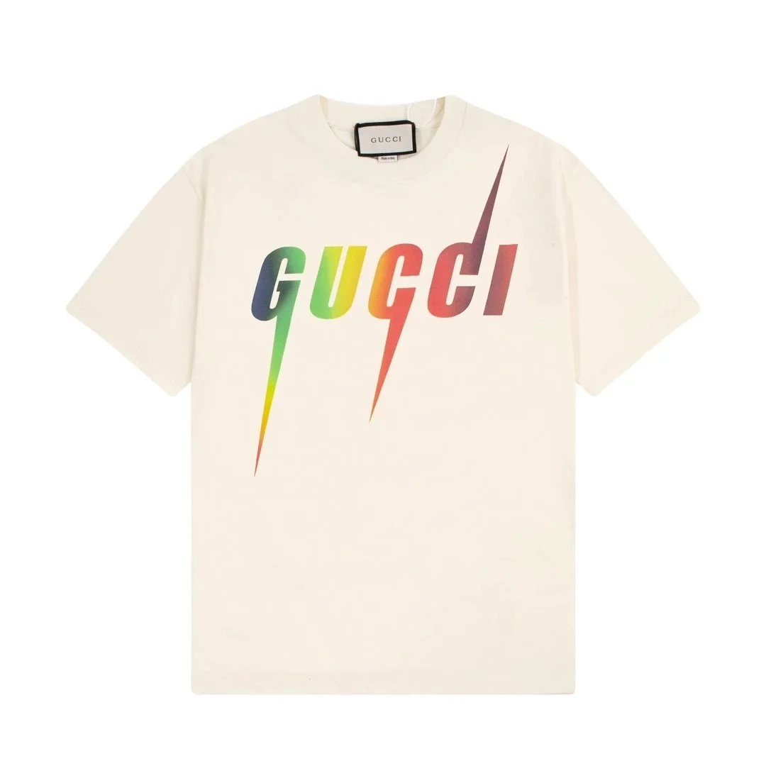 Gucci Rainbow Lightning Logo Cotton T-Shirt Off-White