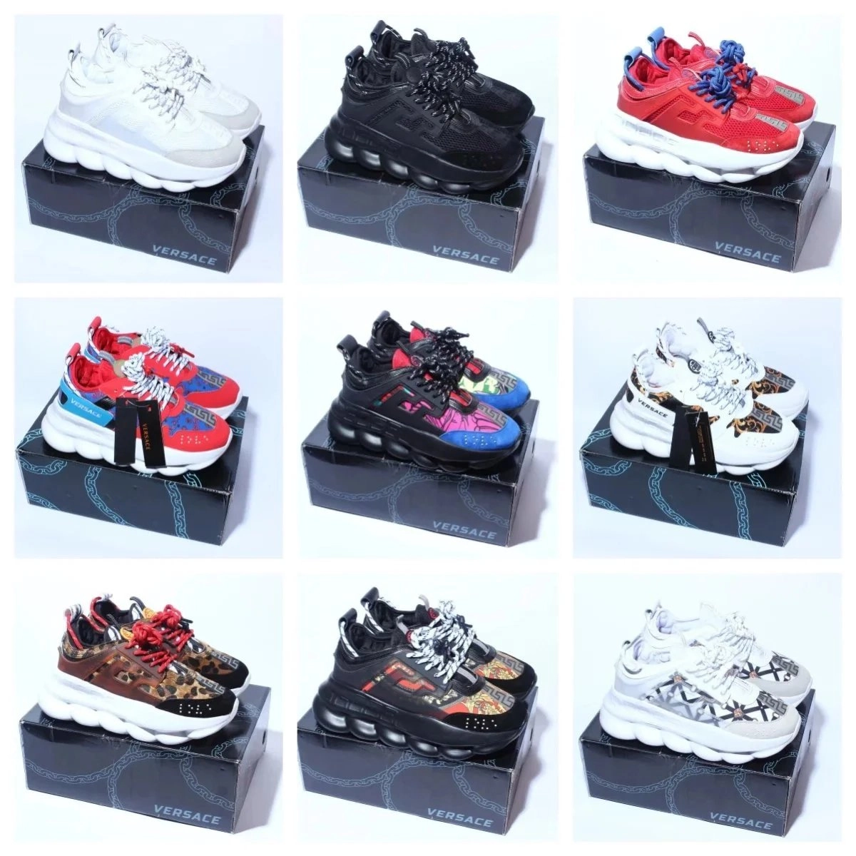 Versace Chain Reaction Sneakers - White Mesh with Chunky Sole