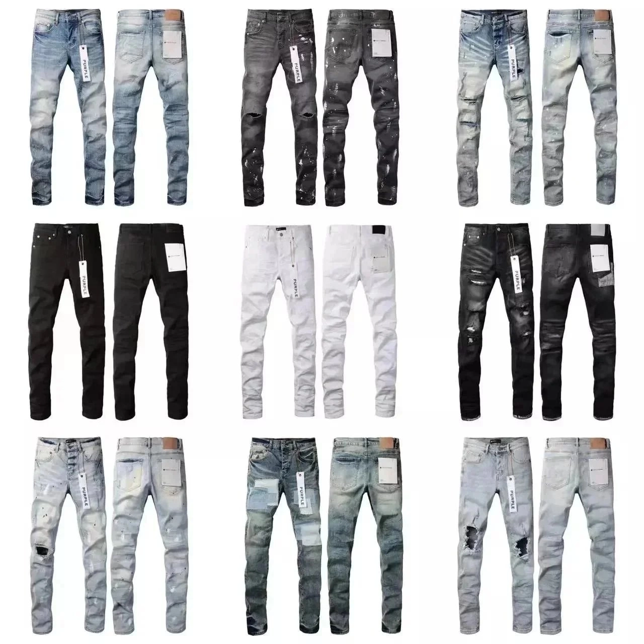Purple Distressed Patchwork Denim Jeans - Light Wash Ripped Design