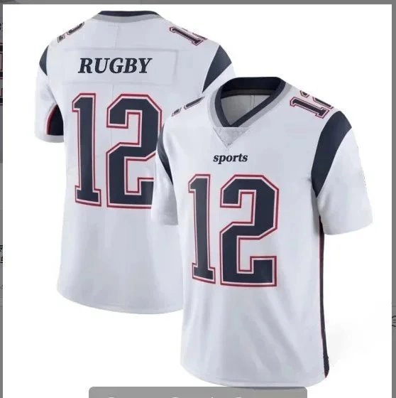 RUGBY Sports Jersey Number 12 White Navy Red Trim V-Neck