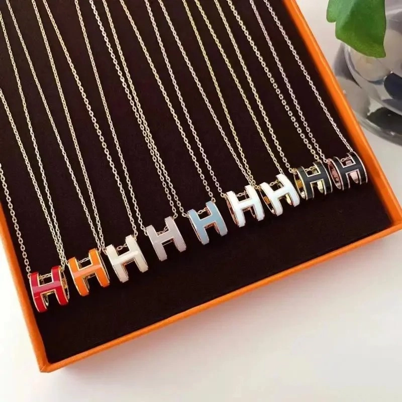 Herm&egrave;s Mini H Pendant Necklace Silver Chain Enamel Colors